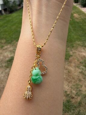Handcrafted Natural Type A Vivid Sun Green Jadeite Gourd (Wu Lou) Pendant